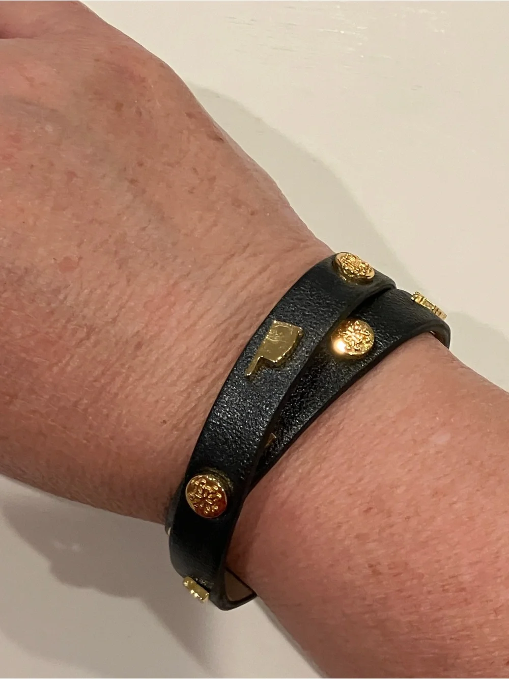Rustic Cuff | Black Leather Wrap Bracelet with Gold Stud Accents